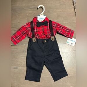 Carter's Red Plaid Shirt with Black Pants and Suspenders